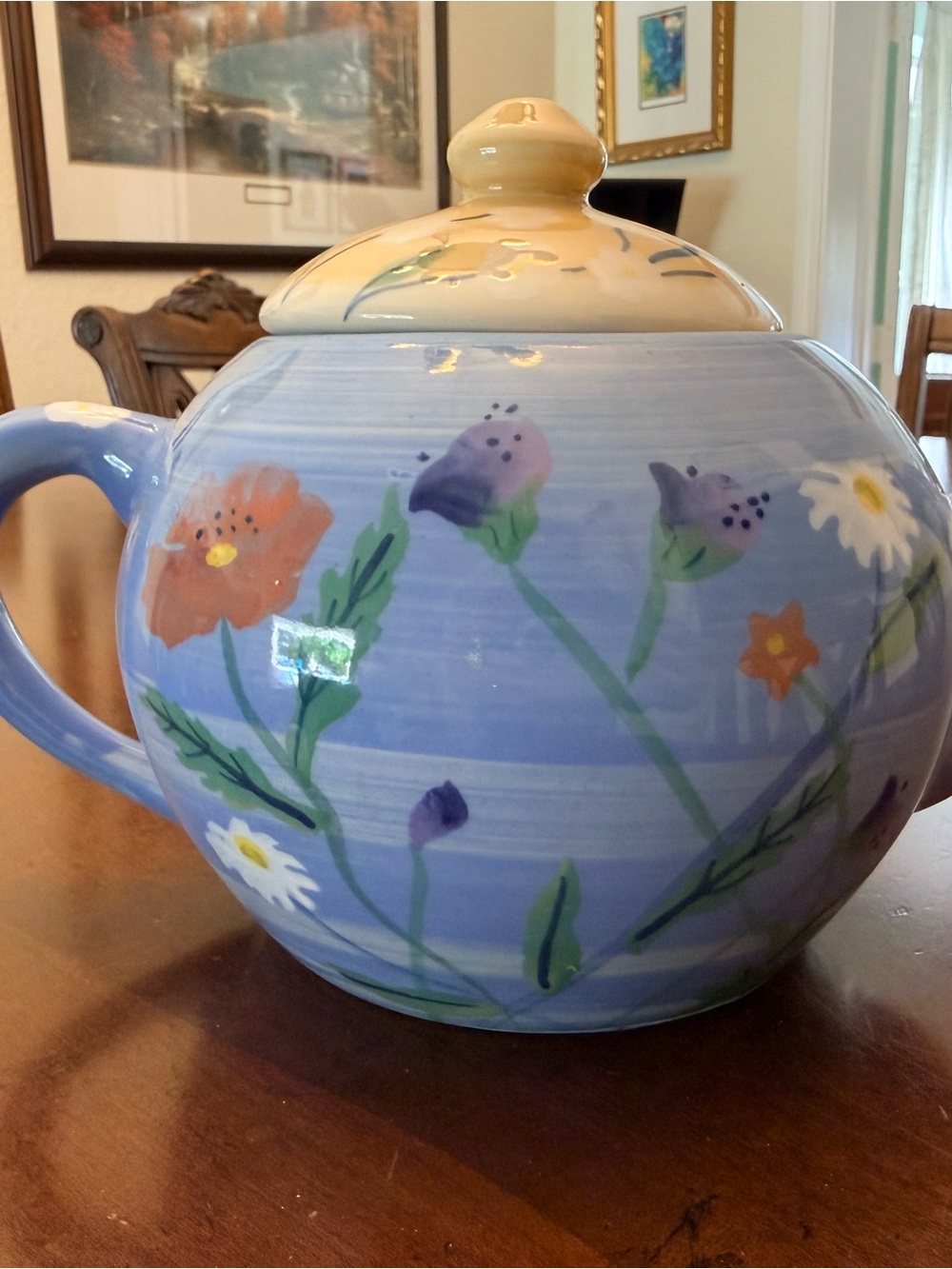 Vintage 1989 Hartstone Pottery Blue Wildflower Ceramic Teapot With Lid